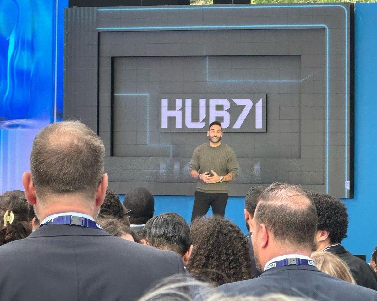 Peter Abou Hachem speaking on the Hub71 stage